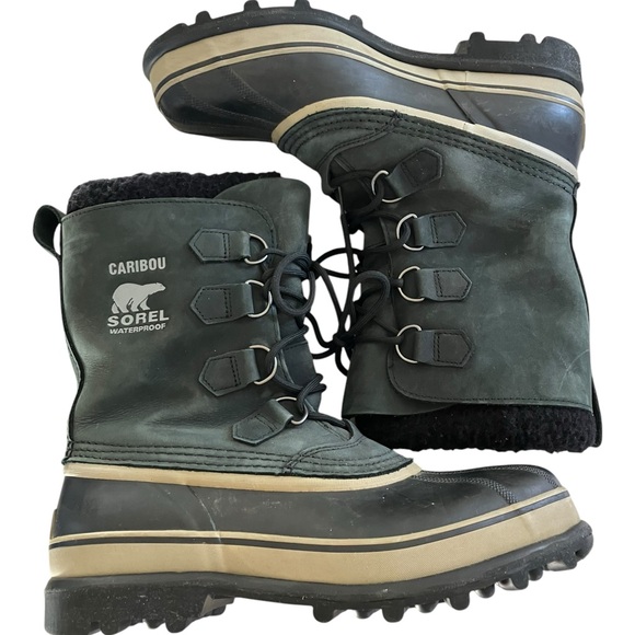 Sorel HD Nubuck Waterproof Caribou Boots Black and Tusk Mens 9 - Picture 4 of 13